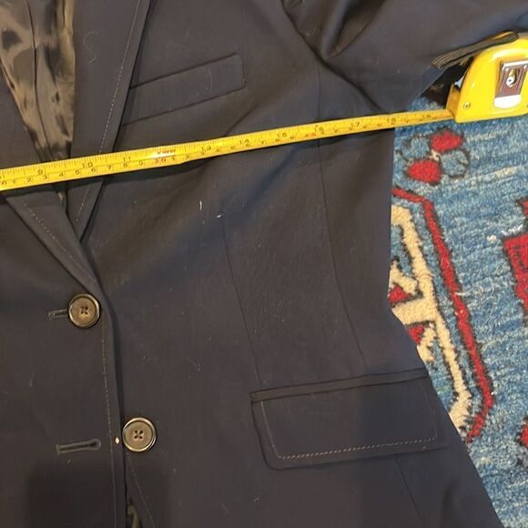 J Crew Women’s Navy Blue 100% Wool Two Button Lined Blazer Jacket - Picture 10 of 13